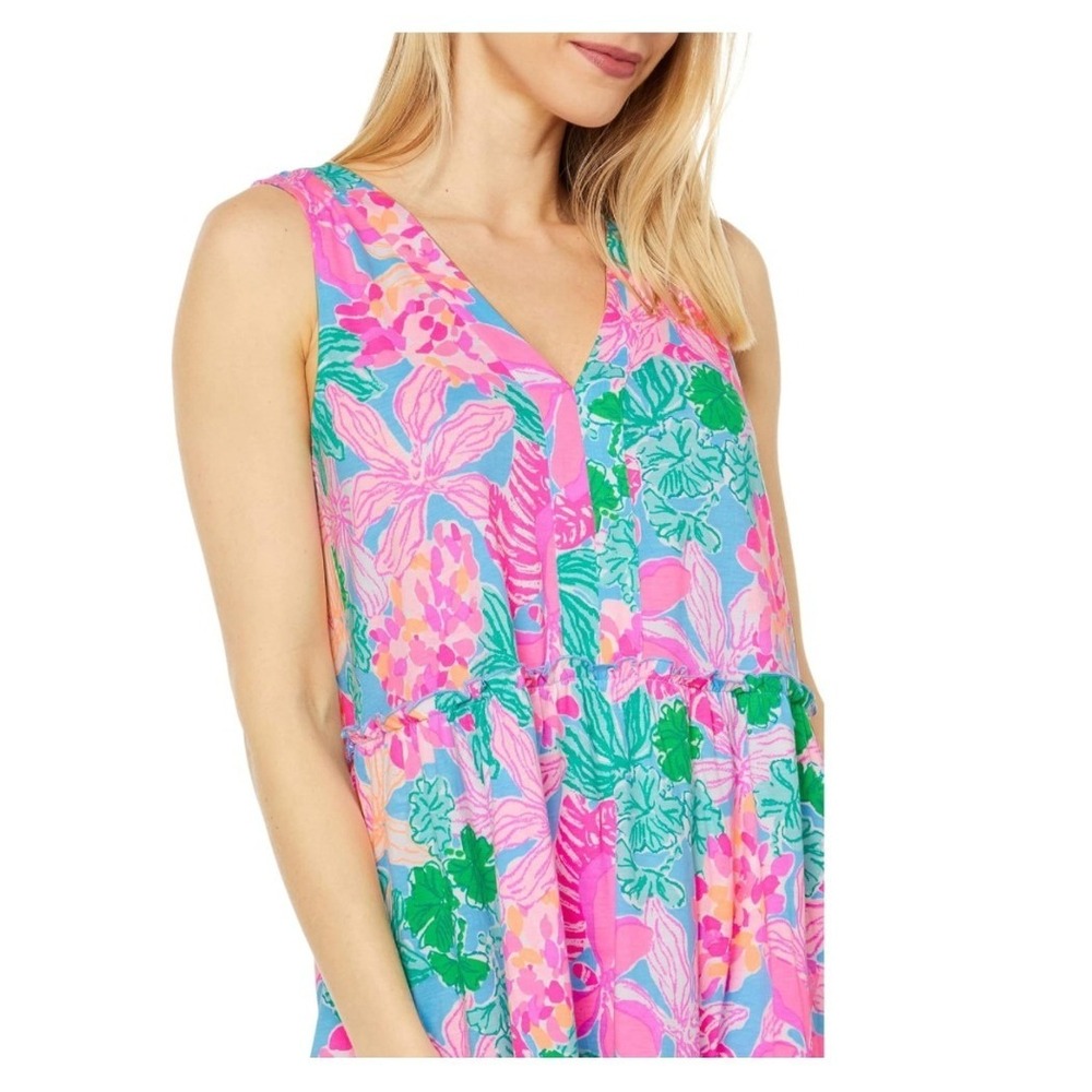 Lilly Pulitzer Women's Lorina Floral V-Neck A-Line 100% Cotton Dress - XS - Picture 3 of 10